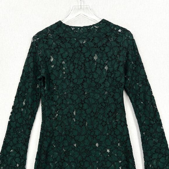 SANDRO Lace Dress Womens Small Green Long Sleeve Tie Neck Mini Sheath - Picture 7 of 16